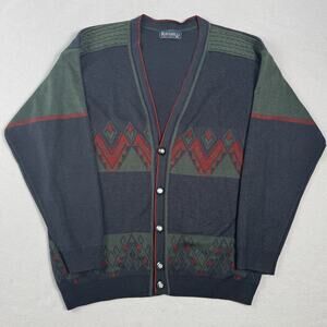 Men’s Ravaneli Italian Style Cardigan Sweater XXL Geometric Knit Grandpa Retro